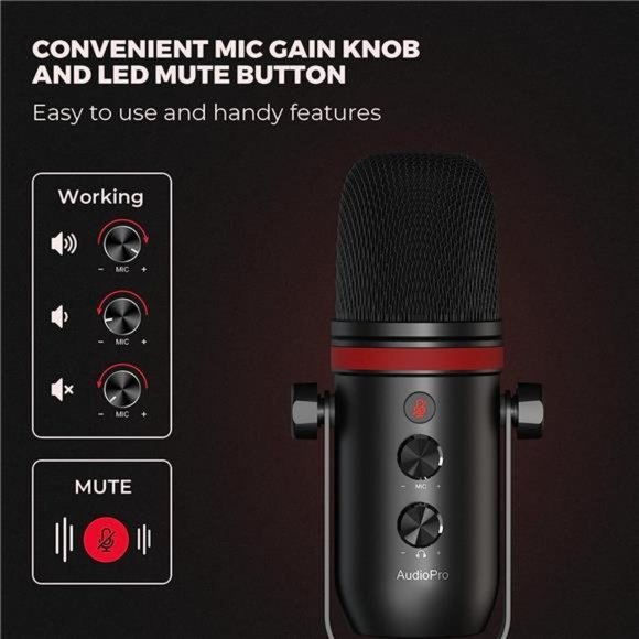 USB Microphone-Computer Condenser Gaming Mic for PC/Laptop/Phone/PS4/5,Headphone - Picture 4 of 6